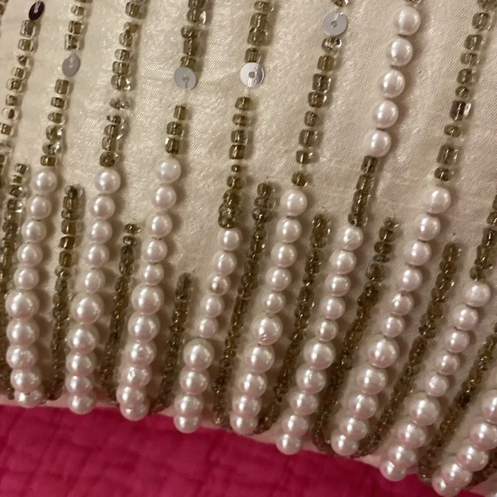 Z Gallerie Elegant Cream Pillow with Pearl Accents